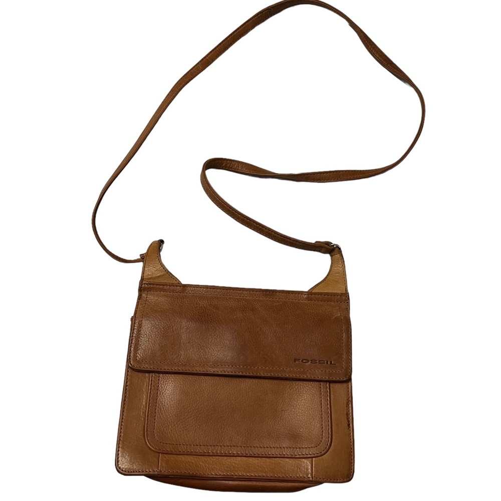 Vintage Fossil Tan Leather Crossbody Bag Purse